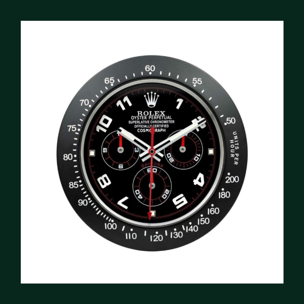 Daytona Wall Clock – Black Arabic Dial Edition