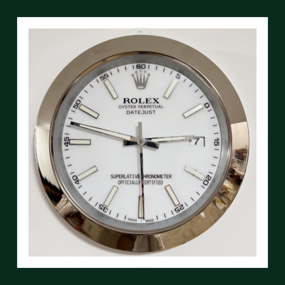 Datejust Wall Clock – White Dial & Smooth Silver Bezel