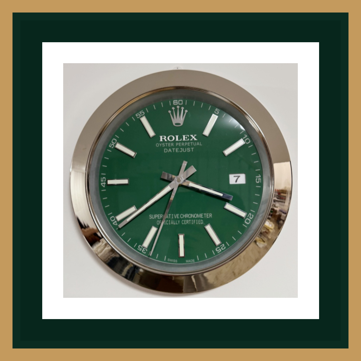 Datejust Emerald Green & Silver – Swiss Quality Wall Clock