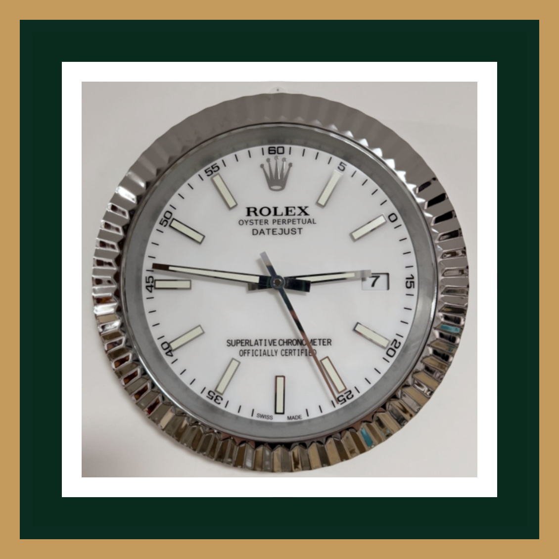 Rolex Datejust Silver Fluted Wall Clock – Swiss Quality Edition