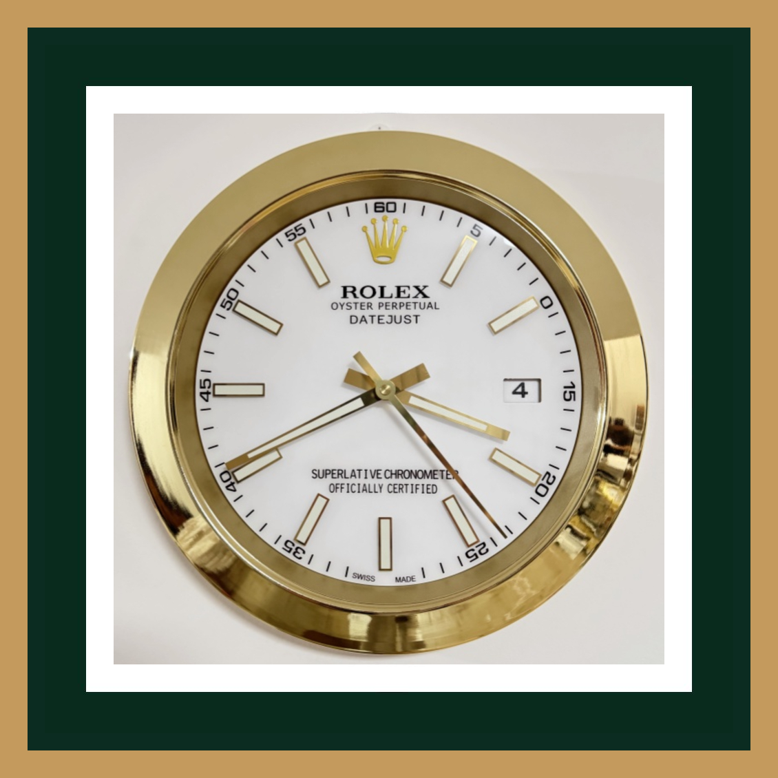 Rolex Datejust White & Gold Wall Clock – Classic Sophistication