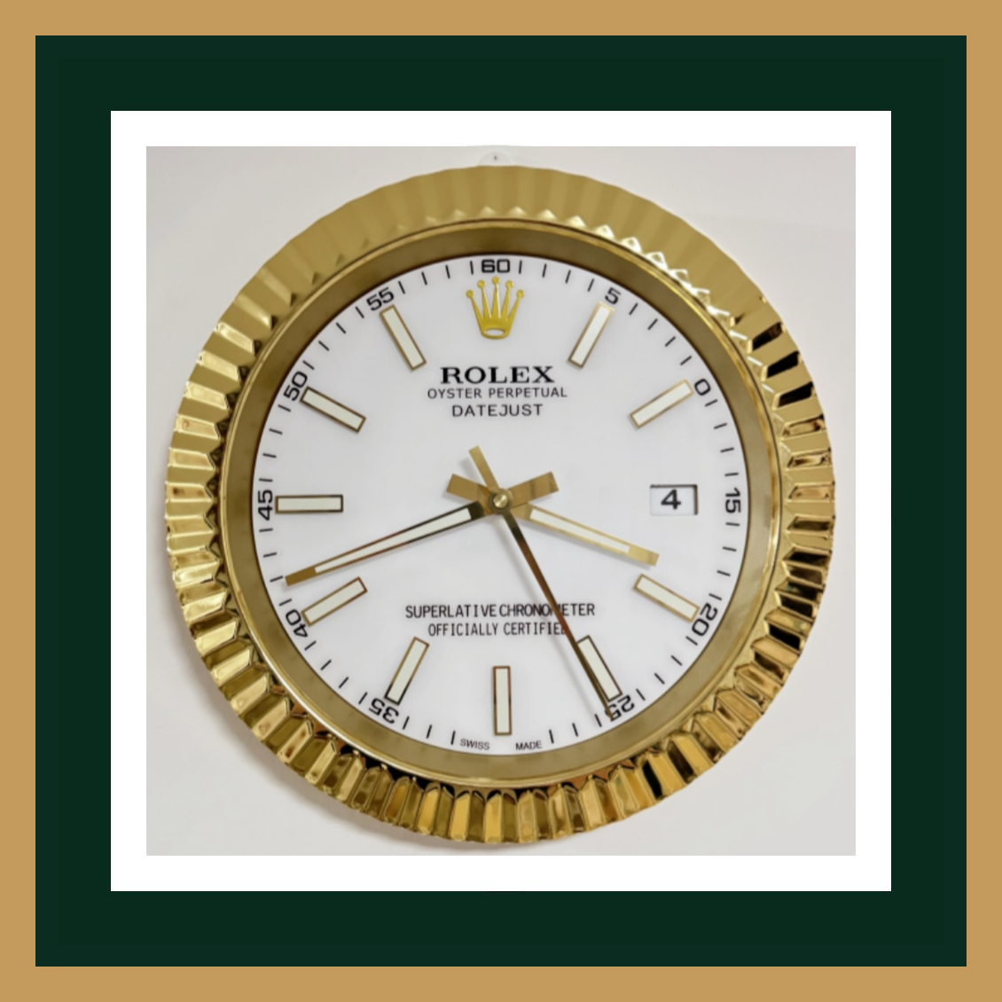 Rolex Datejust White Dial – Fluted Gold Bezel Wall Clock