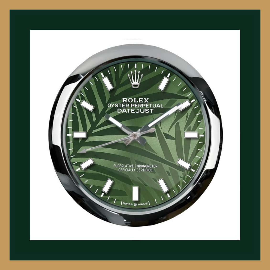 Rolex Datejust Palm Green Dial – Chrome Bezel Swiss Quality Wall Clock