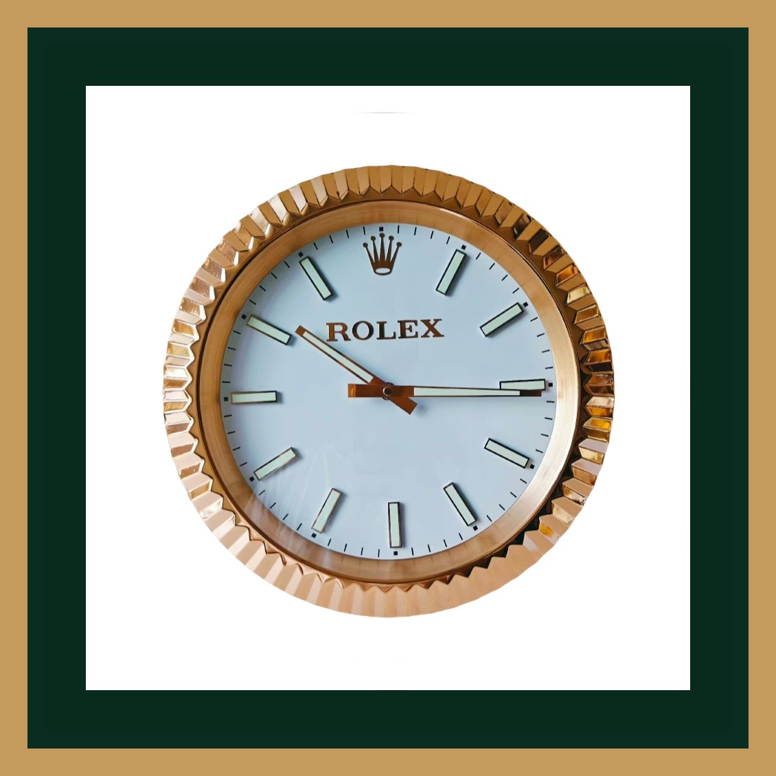 Rolex Wall Clock – All-Gold Minimalist with Fluted Bezel (Swiss Quality)