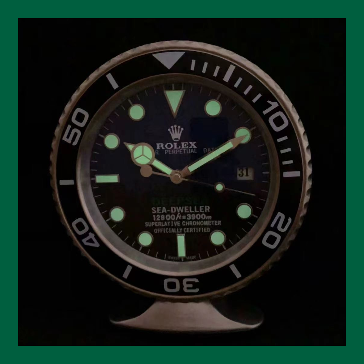 Prestige Dual-Time Table Clock – Obsidian Green Edition
