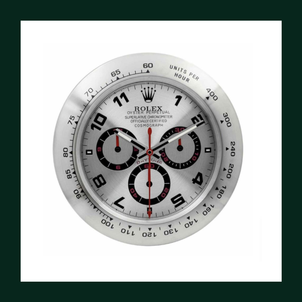 Daytona Wall Clock – Silver Dial Arabic Edition
