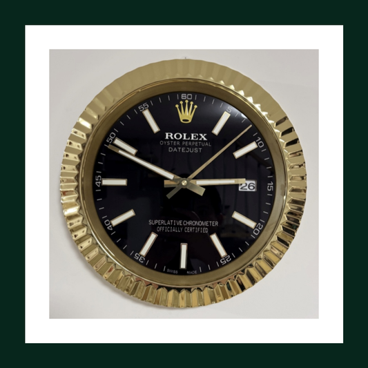 Datejust Wall Clock – Black Dial & Gold Fluted Bezel