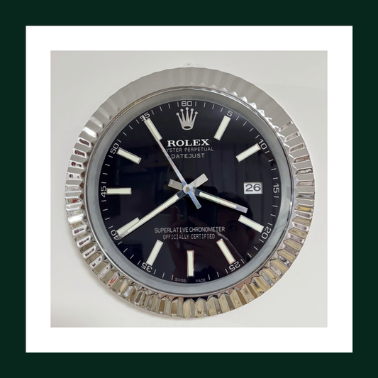 Datejust Wall Clock – Black Dial & Silver Fluted Bezel