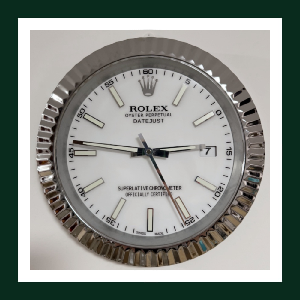 Datejust Wall Clock – White Dial & Silver Fluted Bezel