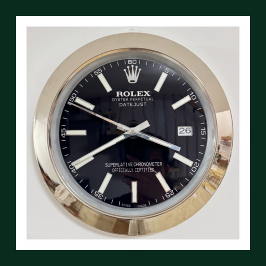 Datejust Wall Clock – Black Dial & Smooth Silver Bezel