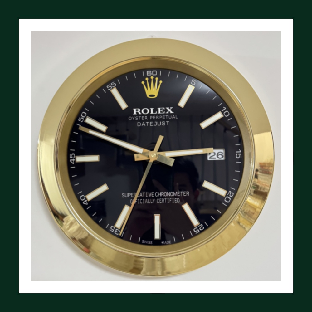 Datejust Wall Clock – Black Dial & Gold Fluted Bezel