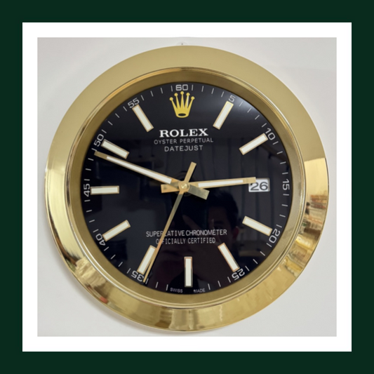 Datejust Wall Clock – Black Dial & Gold Fluted Bezel
