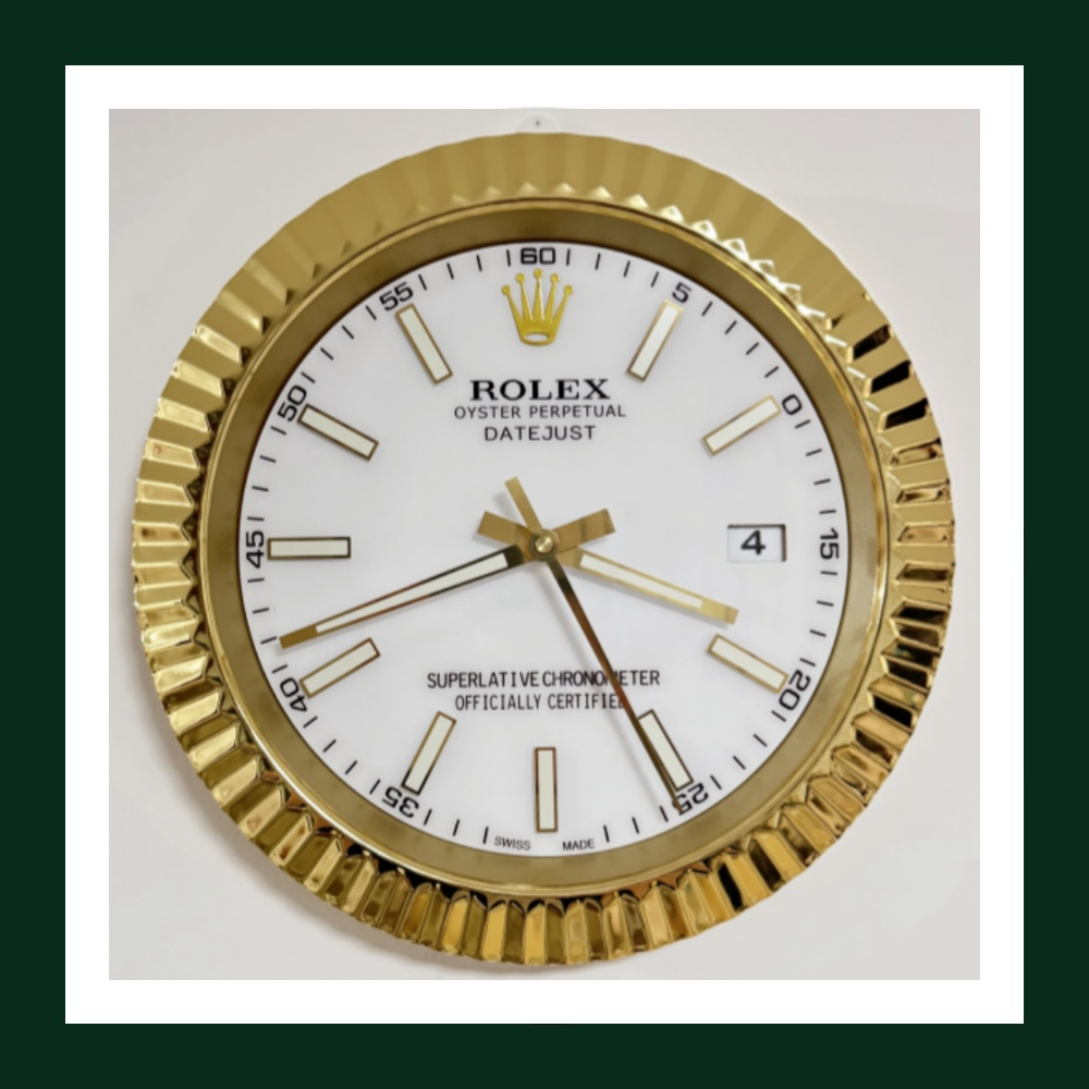 Datejust Wall Clock – White Dial & Gold Fluted Bezel