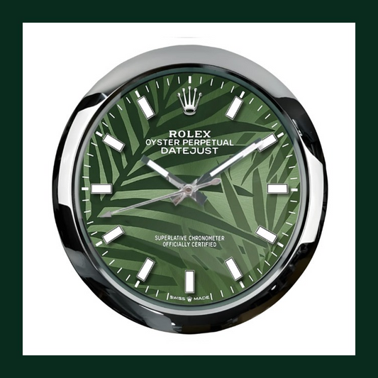 Datejust Wall Clock – Green Palm Dial & Silver Bezel
