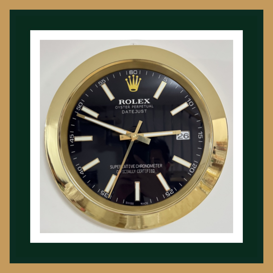 Rolex Datejust Gold Bezel Wall Clock – Iconic Elegance in Black & Gold