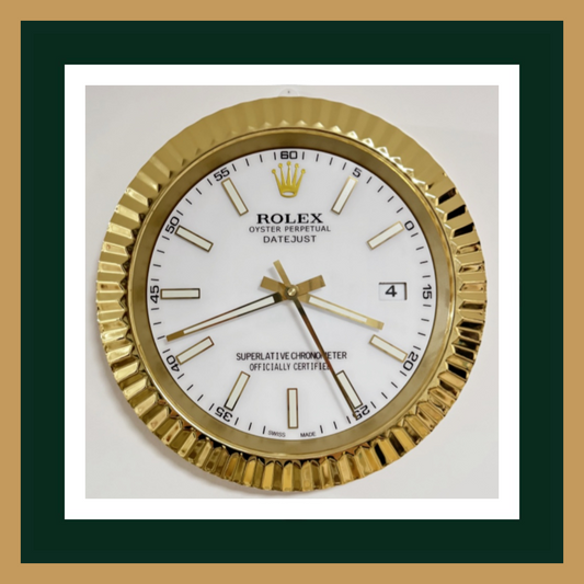 Rolex Datejust White Dial – Fluted Gold Bezel Wall Clock