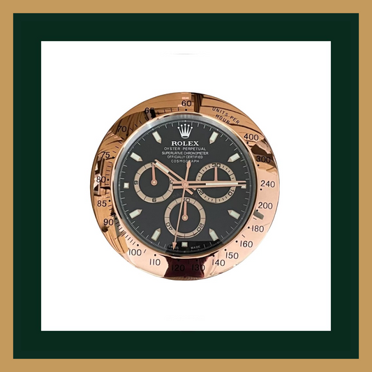 Rolex Cosmograph Daytona – Black Dial & Rose Gold Bezel Wall Clock (Swiss Quality)