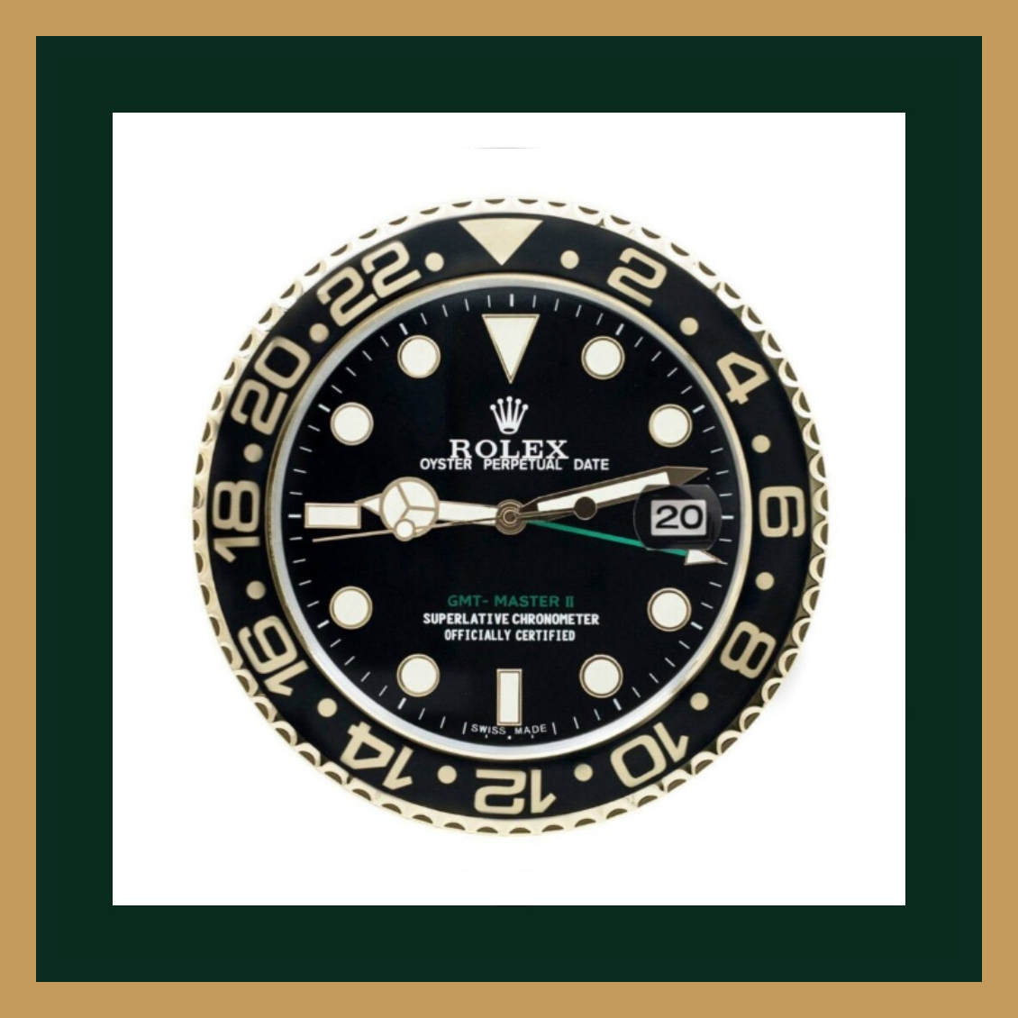 Rolex GMT-Master II – Black Dial & Gold-Outlined Bezel Wall Clock (Swiss Quality)