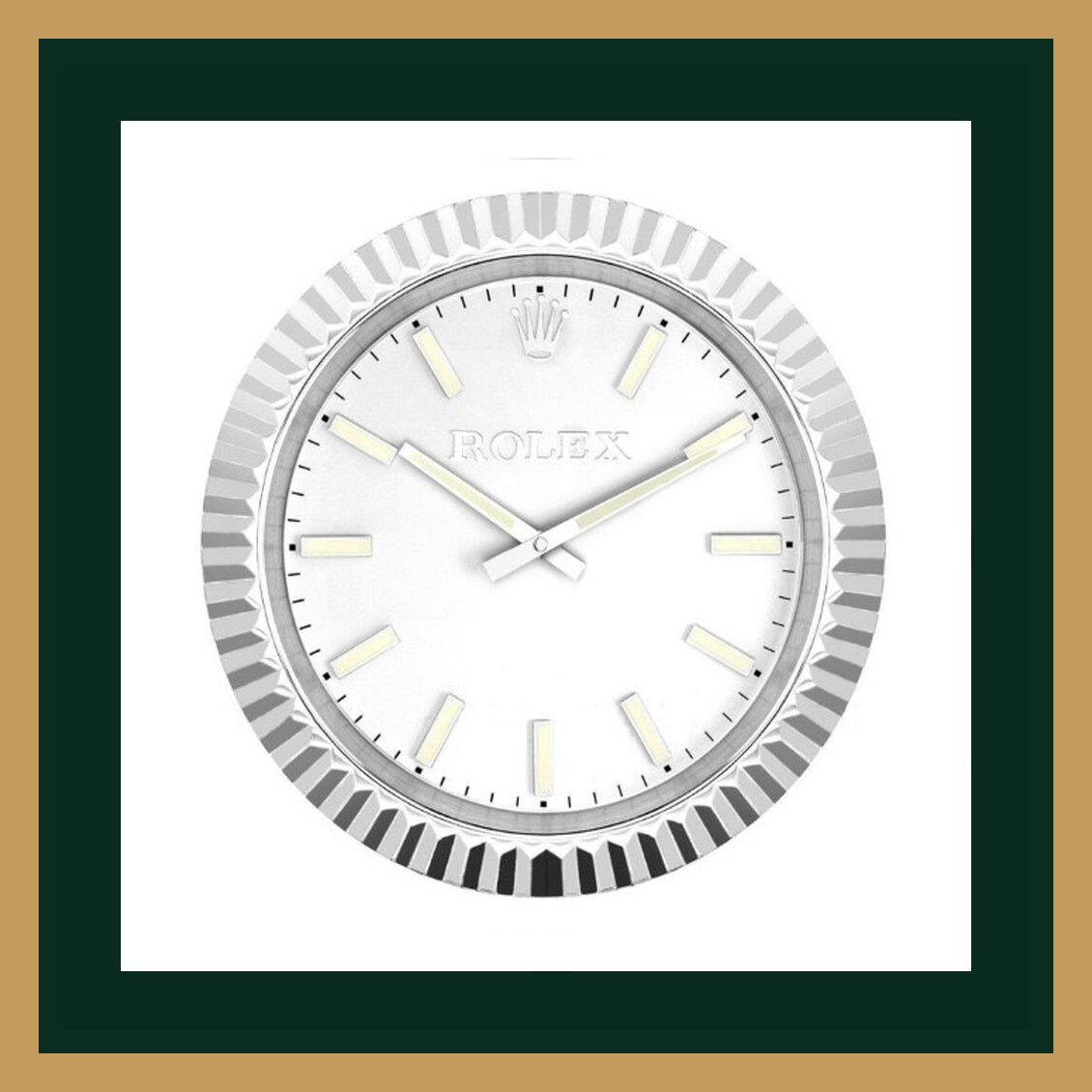 Rolex Wall Clock – All-Silver Minimalist with Fluted Bezel (Swiss Quality)