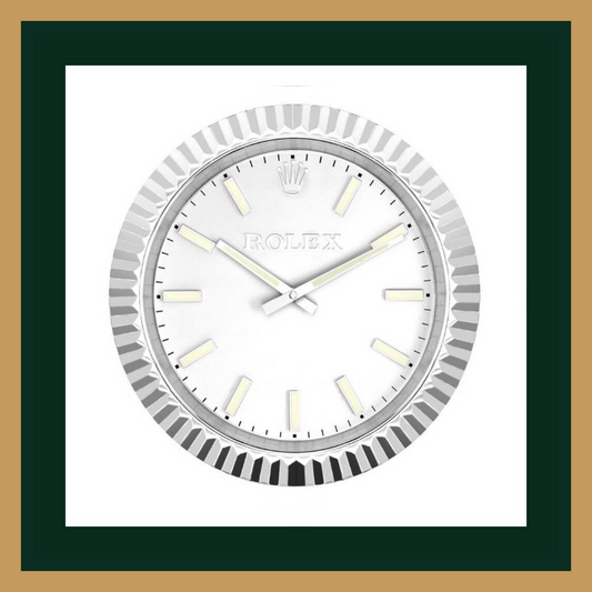Rolex Wall Clock – All-Silver Minimalist with Fluted Bezel (Swiss Quality)
