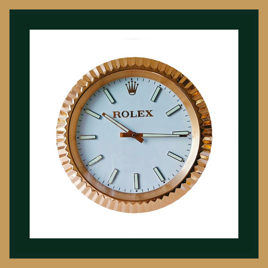 Rolex Wall Clock – All-Gold Minimalist with Fluted Bezel (Swiss Quality)