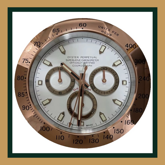 Rolex Cosmograph Daytona – Rose Gold Bezel & White Dial Wall Clock (Swiss Quality)