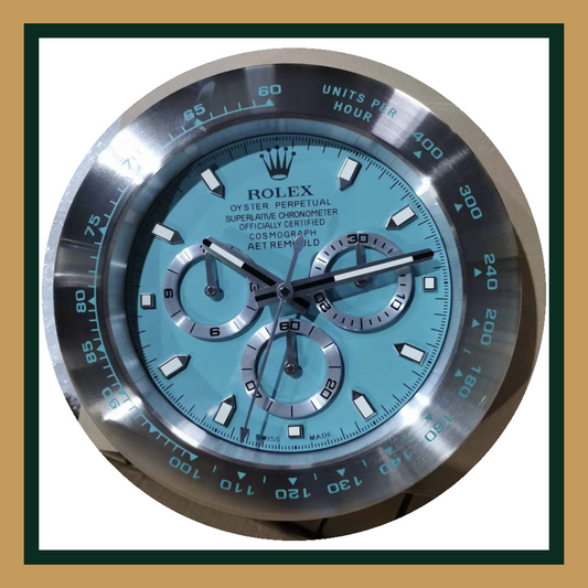 Rolex Cosmograph Daytona – Tiffany Blue Dial & Brushed Steel Bezel Wall Clock (Swiss Quality)