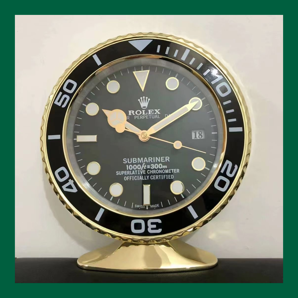 Submariner Table Clock – Gold & Black Edition | Crownwall Prestige - Crownwall 