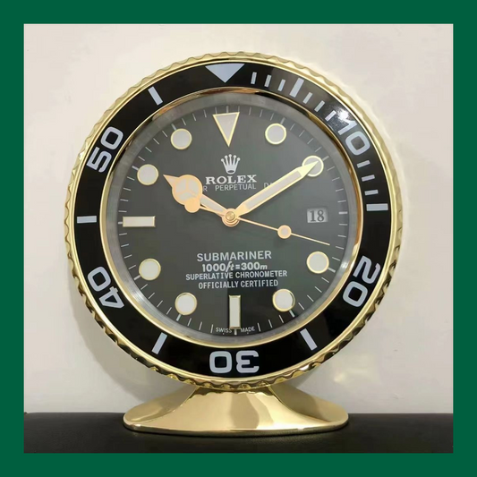 Submariner Table Clock – Gold & Black Edition | Crownwall Prestige - Crownwall 